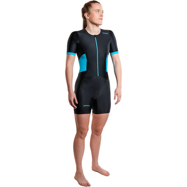 2026 ZONE3 Womens Activate Short Sleeve Full Zip Trisuit TS21WACTS107 - Black / Turquoise